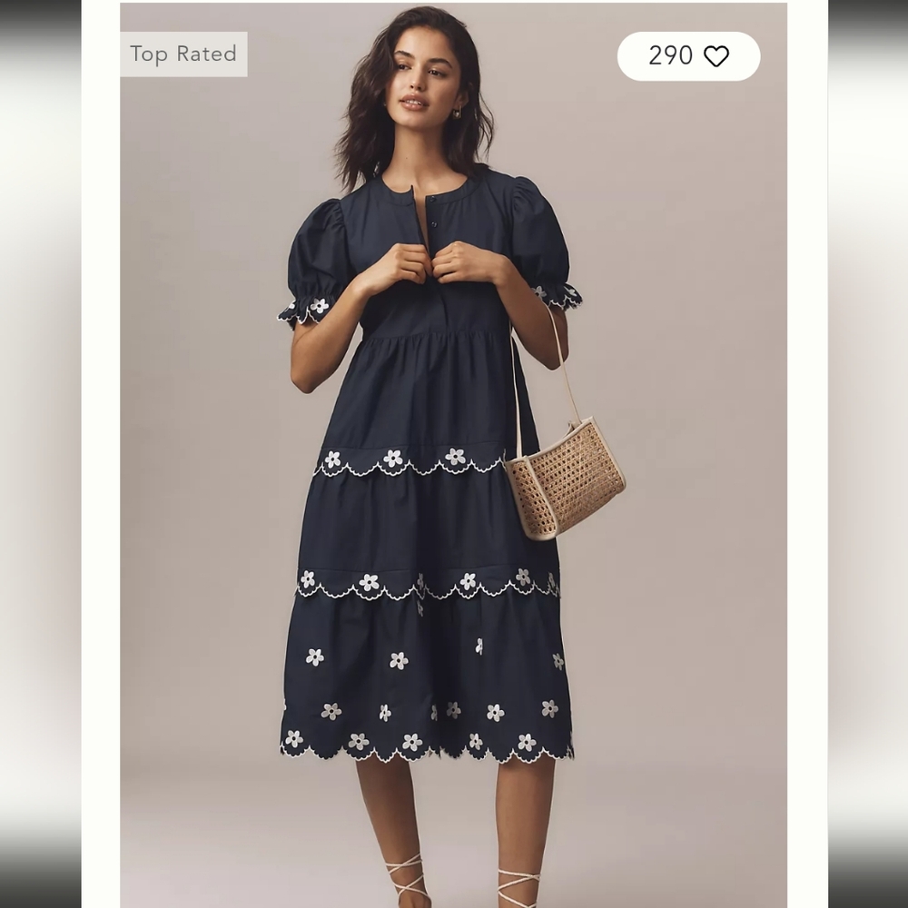 Anthropologie Puffed Sleeve Embroidered Dress ❤️. SOLD  OUT AT ANTHROPOLOGIE.